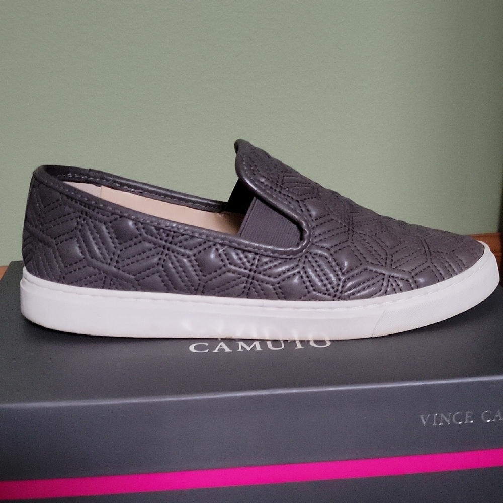 Vince Camuto BIANNA Gray Quilted Leather Slip-On Shoes